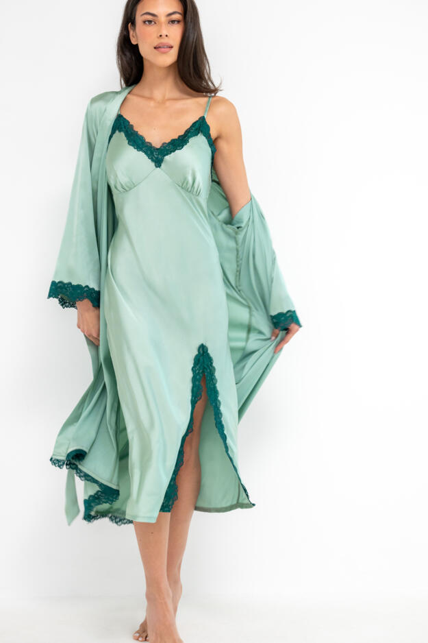 Dusk Satin and Lace Midi Chemise